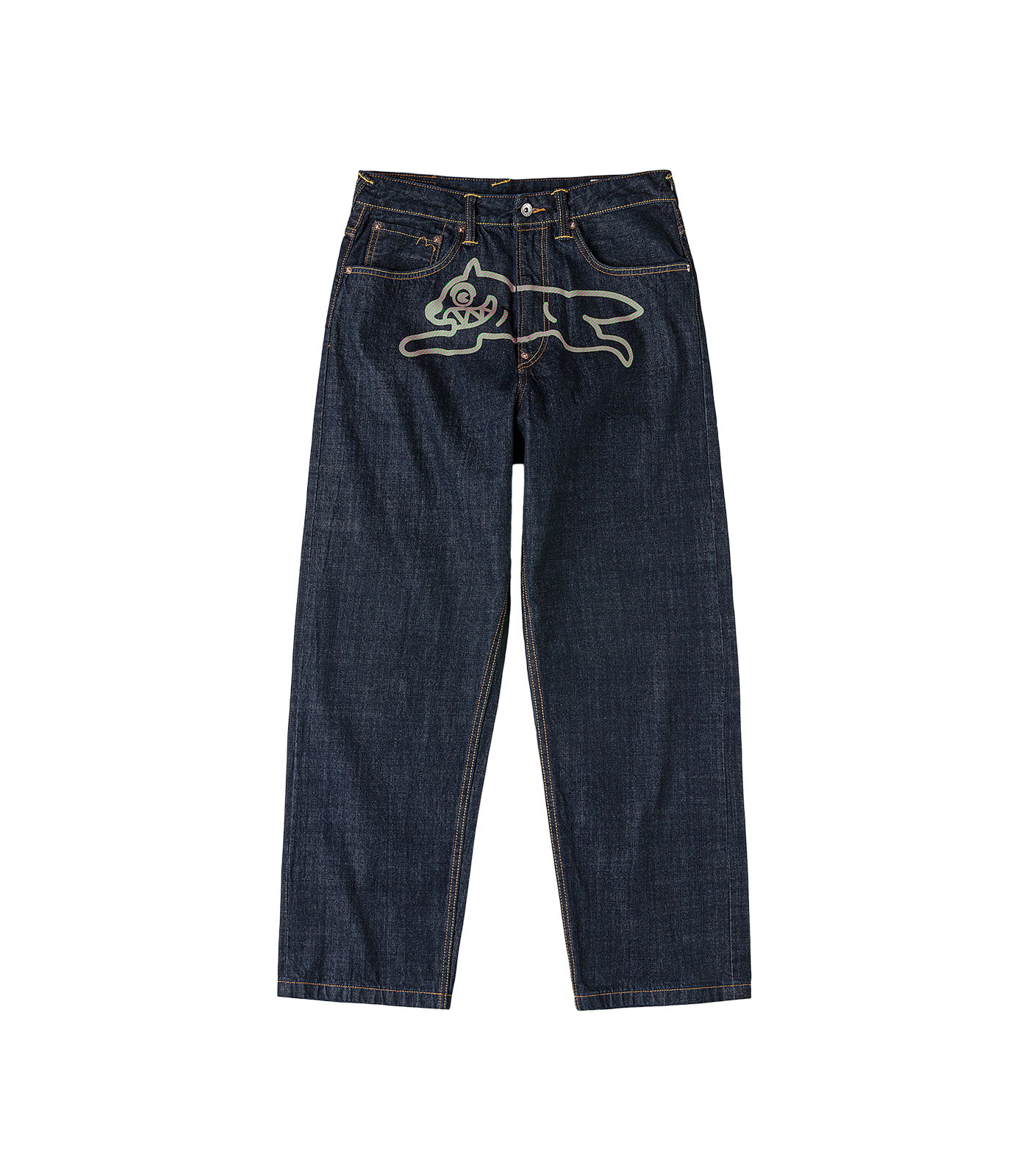 EVISU X ICECREAM DAICOCK PRINTED BAGGY JEANS - RINSE INDIGO