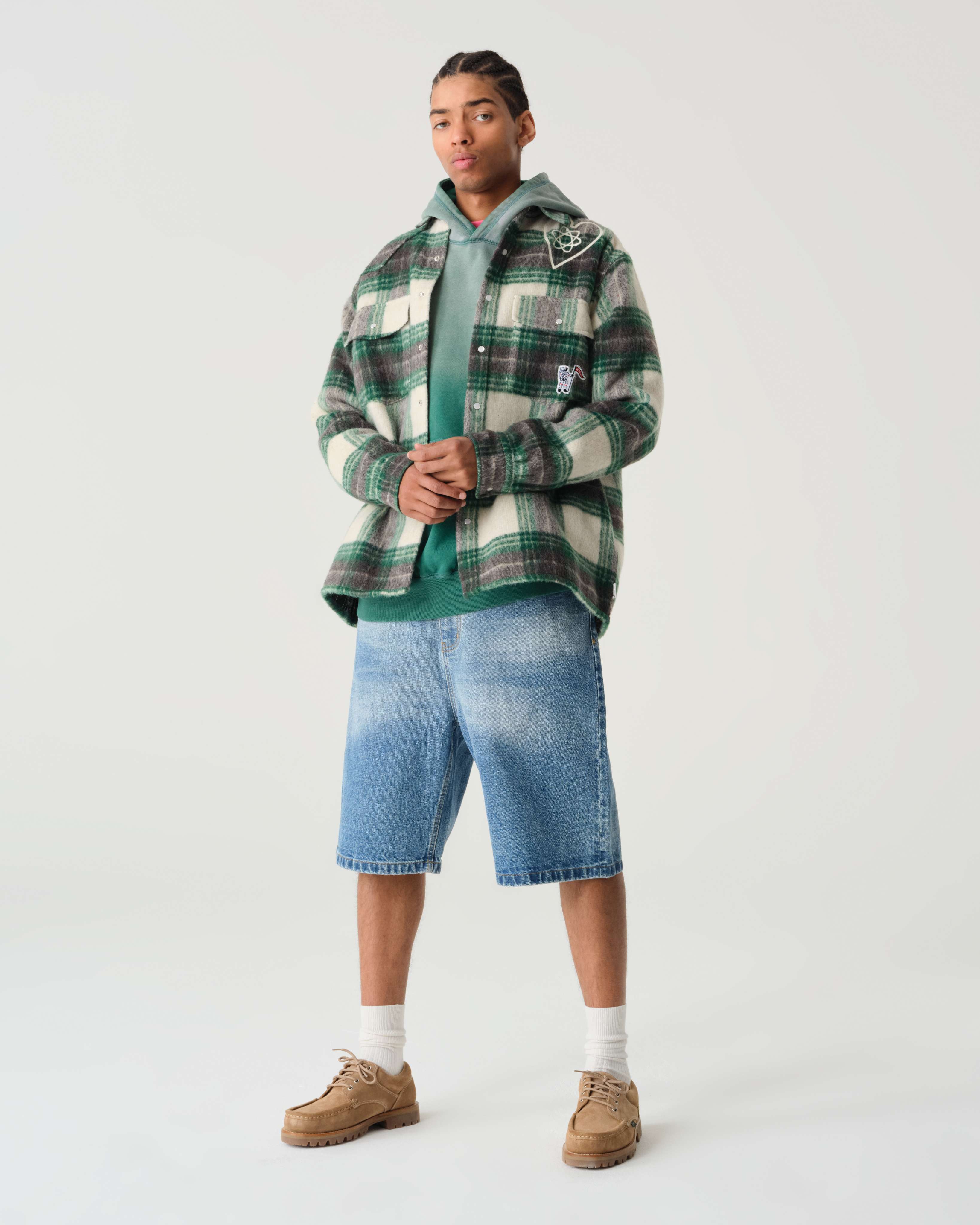 HEART MIND CHECK OVERSHIRT GREEN CHECK