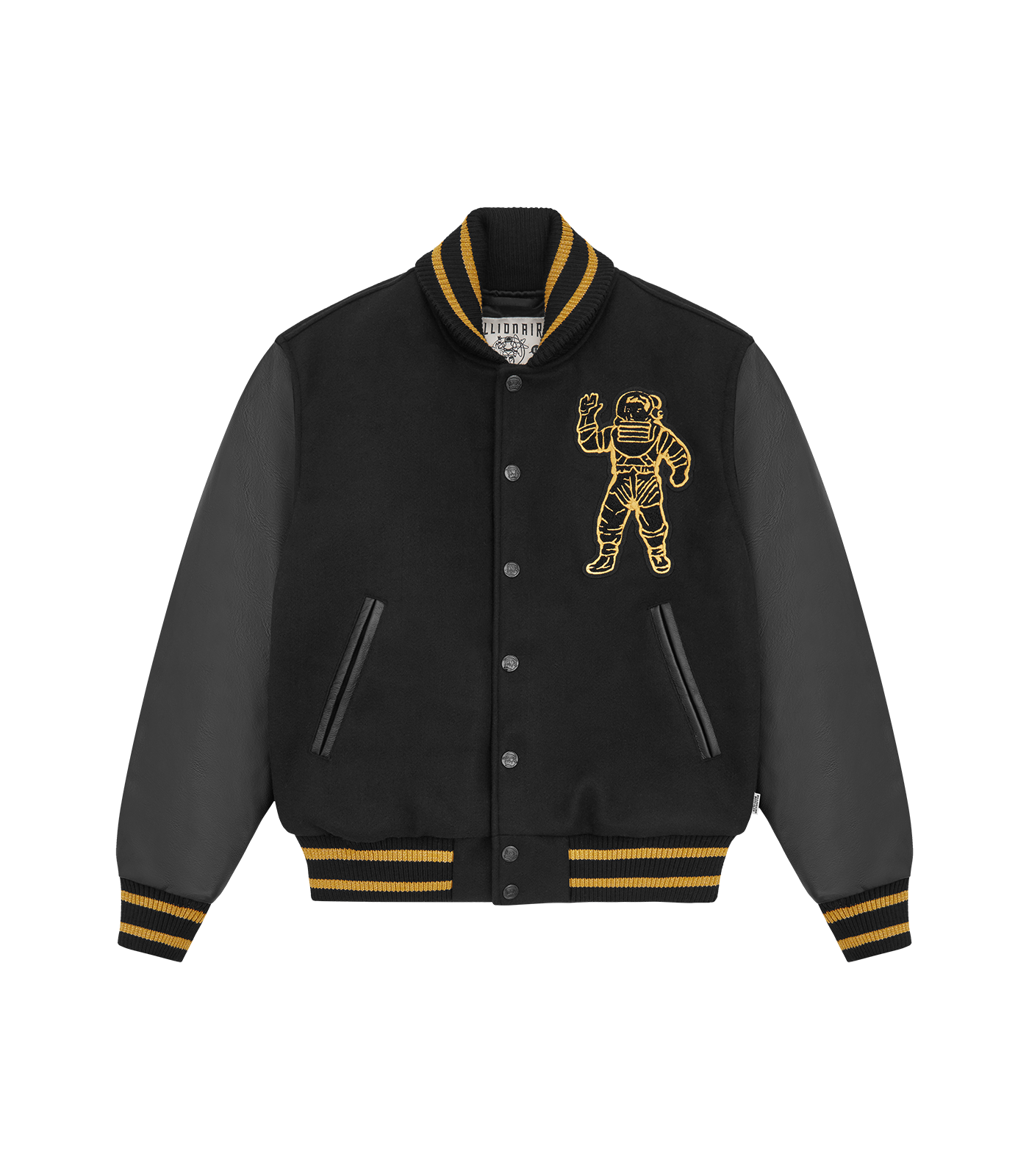 LEATHER SLEEVE VARSITY JACKET BLACK GOLD Billionaire Boys Club