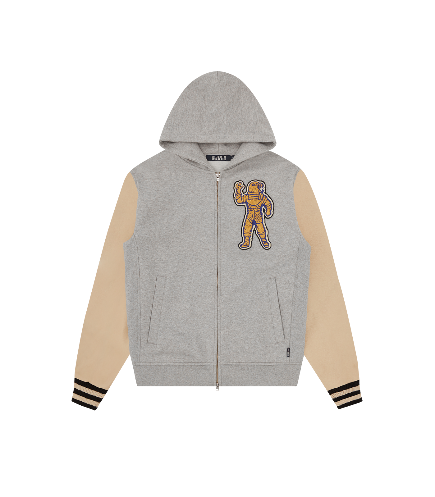 STANDING ASTRO LEATHER SLEEVE HOODIE HEATHER GREY