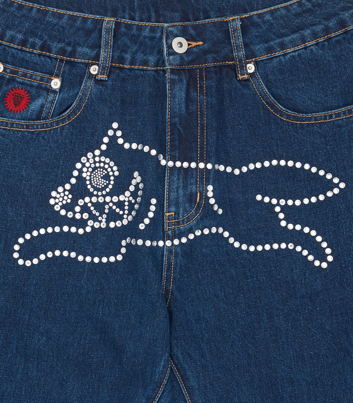RHINESTONE RUNNING DOG DENIM PANTS - INDIGO – Billionaire Boys Club RHINESTONE RUNNING DOG DENIM PANTS - INDIGO – Billionaire Boys Club
