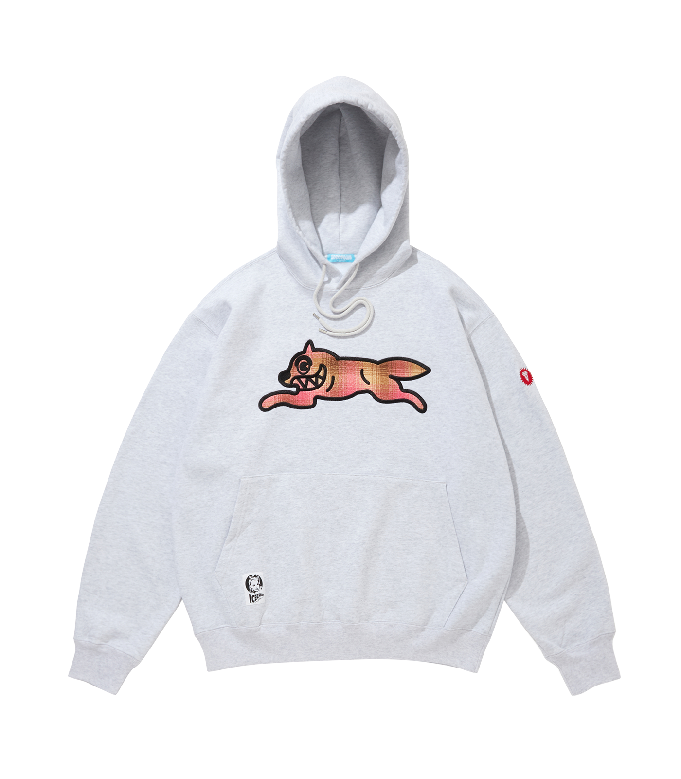 APPLIQUE LOGO RUNNING DOG HOODIE - ASH GREY/PINK CHECK APPLIQUE LOGO RUNNING DOG HOODIE - ASH GREY/PINK CHECK