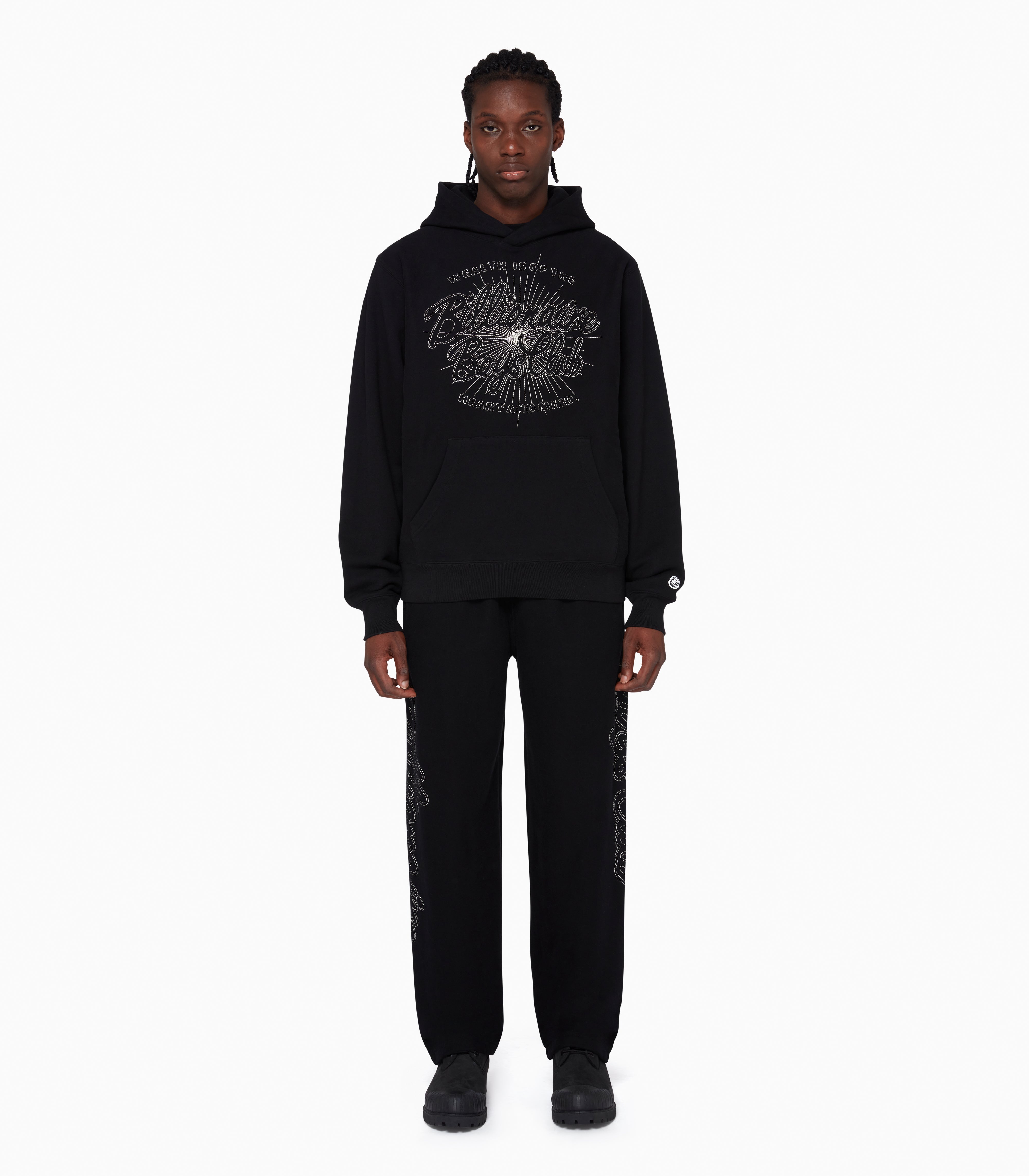 SCRIPT LOGO CHAINSTITCH POPOVER HOOD BLACK