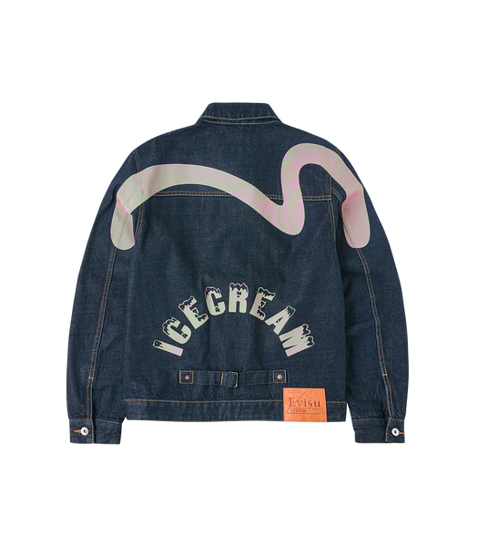 EVISU X ICECREAM EMBROIDERED DENIM JACKET - RINSE INDIGO