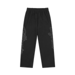 SCRIPT LOGO CHAINSTITCH WIDE LEG SWEATPANTS - BLACK