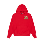 DUCK VARSITY EMBROIDERED POPOVER HOOD - RED