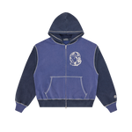 OVERSIZED COLLEGE ZIP THROUGH HOOD - INDIGO
