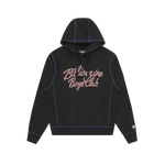 CONTRAST STITCH SCRIPT POPOVER HOOD - BLACK