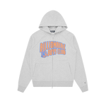 OUTLINE ARCH LOGO ZIP THROUGH HOOD - HEATHER GREY/RED