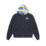 PATCHWORK OVERSIZED ZIP THROUGH HOOD - NAVY
