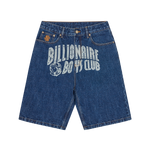 FADED ARCH LOGO DENIM SHORTS - MID WASH BLUE