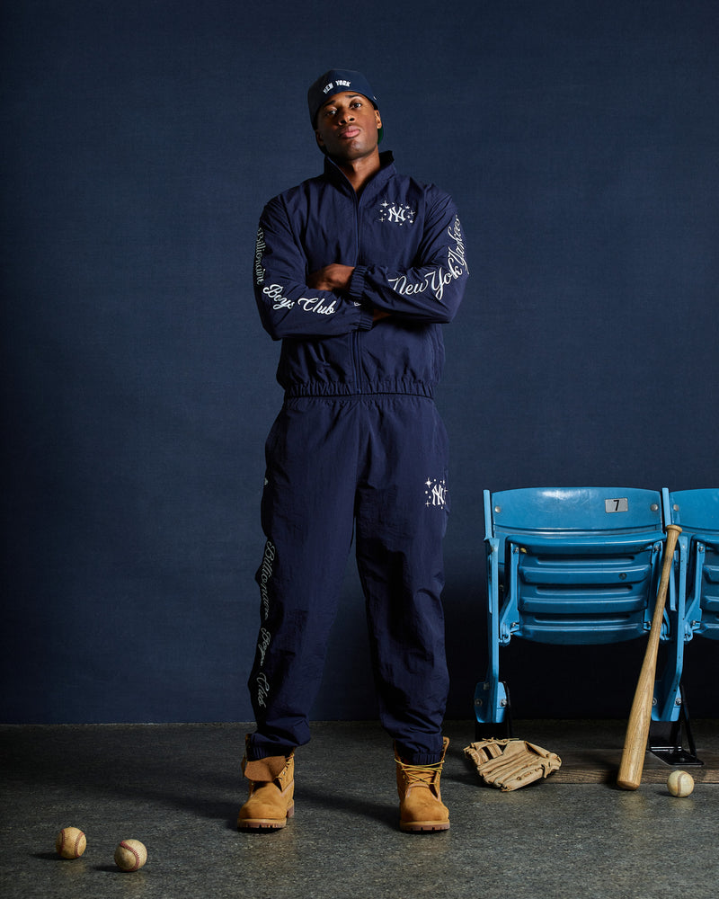 Billionaire Boys Club New York Yankees Track Jacket - Navy, zip-fastened — on model