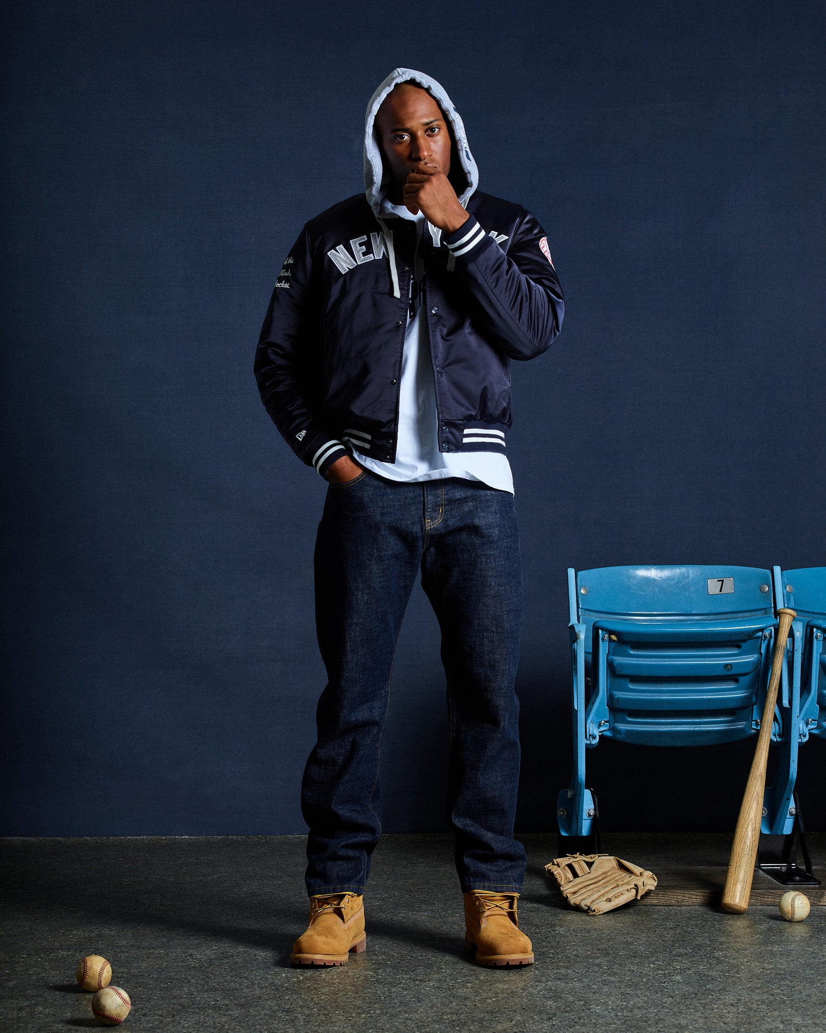 NYY SATIN STADIUM JACKET - NAVY – Billionaire Boys Club