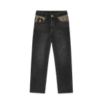 LEOPARD PRINT PANEL ASTRO DENIM PANTS - BLACK