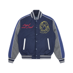 NEON ARCH LOGO VARSITY JACKET - NAVY