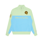 SCRIPT PANELLED QUARTER ZIP SWEATSHIRT - MINT/BLUE