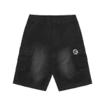 DISTRESSED OVERSIZED CARGO SHORTS - WASHED BLACK