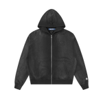 WASHED SMALL ARCH LOGO ZIP THROUGH HOOD - WASHED BLACK