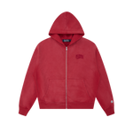 WASHED SMALL ARCH LOGO ZIP THROUGH HOOD - WASHED RED