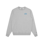 SMALL ARCH LOGO CREWNECK - HEATHER GREY/BLUE LOGO