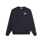 SMALL ARCH LOGO CREWNECK - NAVY/PINK LOGO