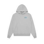 SMALL ARCH LOGO POPOVER HOOD - HEATHER GREY/BLUE LOGO