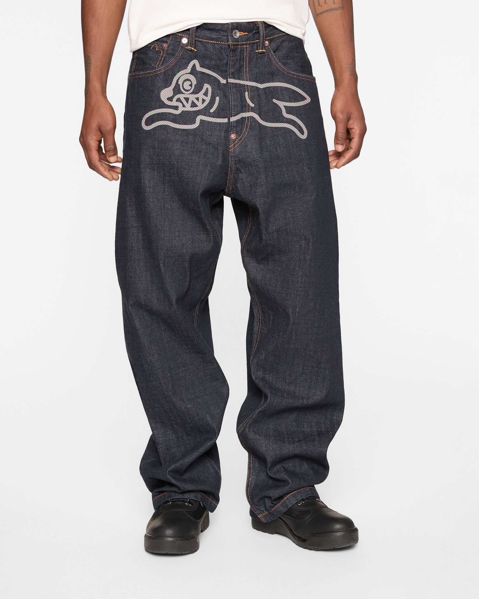EVISU X ICECREAM DAICOCK PRINTED BAGGY JEANS - RINSE INDIGO