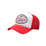 WOVEN PATCH TRUCKER CAP - RED