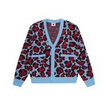 LEOPARD PRINT KNITTED CARDIGAN - RED/BLUE