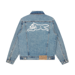 CHECK LINED DENIM TRUCKER JACKET - VINTAGE WASH BLUE