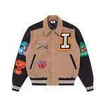 TRICK SHOT COLLARED VARSITY JACKET - TAUPE