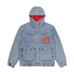 WESTERN HOODED ZIP THROUGH DENIM JACKET - LIGHT WASH BLUE