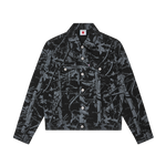 TREE CAMO DENIM TRUCKER JACKET - BLACK