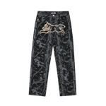 TREE CAMO DOUBLE SCOOP DENIM PANTS - BLACK