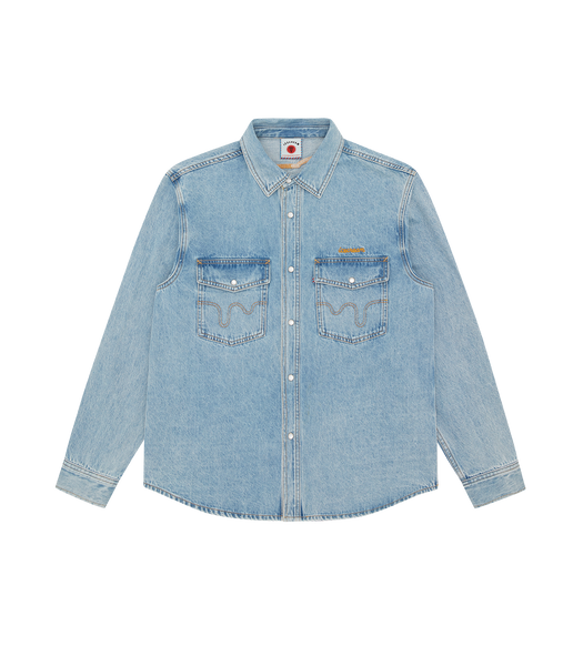 CHAINSTITCH LIGHT WASH DENIM SHIRT - LIGHT WASH BLUE – Billionaire