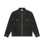 APPLIQUE RUNNING DOG ZIP DENIM JACKET - BLACK