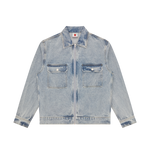 APPLIQUE RUNNING DOG ZIP DENIM JACKET - LIGHT WASH BLUE