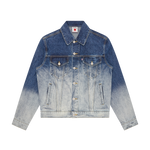 FADE OUT RUNNING DOG DENIM TRUCKER JACKET - MID WASH BLUE