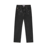 APPLIQUE RUNNING DOG DOUBLE SCOOP DENIM PANTS - BLACK