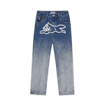 FADE OUT RUNNING DOG DOUBLE SCOOP DENIM PANTS - MID WASH BLUE