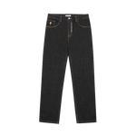 EMBROIDERED DOUBLE SCOOP DENIM PANTS - BLACK