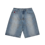 DRIPPY DENIM SHORTS - MID WASH BLUE