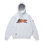 APPLIQUE LOGO RUNNING DOG HOODIE - ASH GREY/PINK CHECK