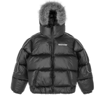 RUNNING DOG HOODED PUFFER JACKET - BLACK