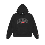 COLLEGE APPLIQUE RUNNING DOG POPOVER HOOD - BLACK