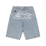 HOUNDSTOOTH RUNNING DOG DENIM SHORTS - LIGHT WASH BLUE