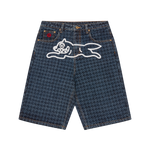 HOUNDSTOOTH RUNNING DOG JORTS - INDIGO