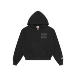 CRYSTAL ZIP THROUGH HOOD - BLACK