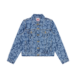 LASER CAMO DENIM TRUCKER JACKET - MID WASH BLUE