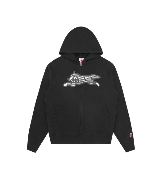 GLITTER RUNNING DOG ZIP THROUGH HOOD - BLACK – Billionaire Boys Club